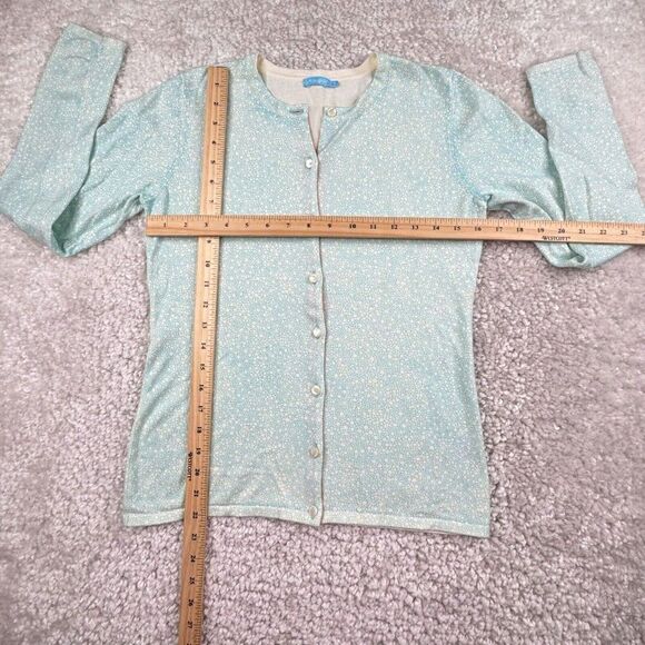 J McLaughlin Cardigan Sweater Blue White Pebble Print - Picture 5 of 6